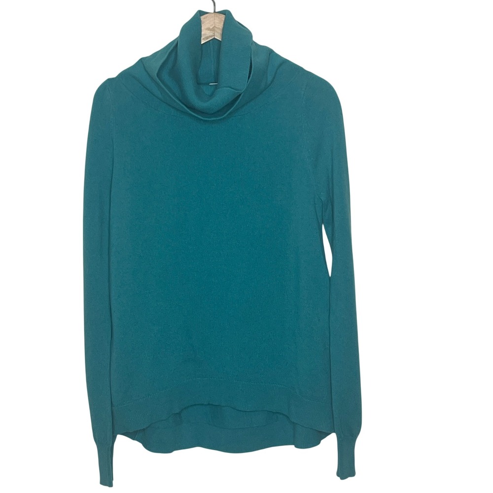 Diane von Furstenberg DVF Teal Wool Cashmere Cowl Neck High-Low Sweater Mens M